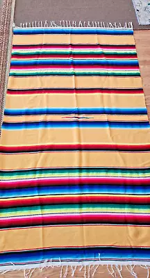 Vintage Mexican Wool Saltillo Serape Blanket Runner Rug Textile Art • $34.99