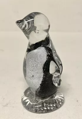 Vtg Gorgeous Murano Style Penguin Art Glass Clear Black White Figurine Sculpture • $28