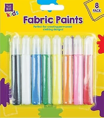 8 Pack Fabric Paint Pens T-Shirt Clothes Designs Assorted Permanent Colours • £3.19