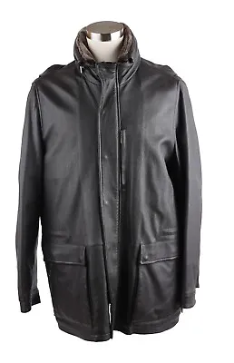$6995 Ermenegildo Zegna Leather Coat Mouton Collar Brown SZ 56/46/XXXL LNWOT • $795