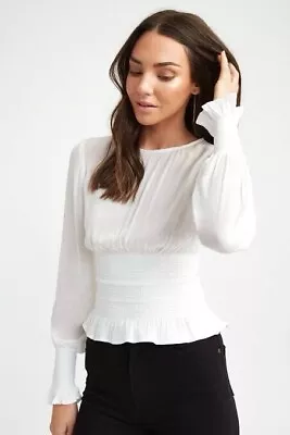 Kookai Gigi Blouse RRP $90 - Size 36 / 8 - Natural White Shirred Top Long Sleeve • $30