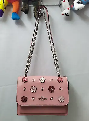 Coach Klare Floral Applique Pink Leather Chain Strap Crossbody Shoulder Bag • $250