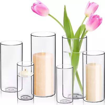 Hurricane Candle Holders For Pillar Votives Floating Candles Clear Glass Cylind • $26.53