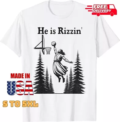 He Is Rizzin Vintage Funny Jesus Basketball Meme T-shirt Freeship • $9.21