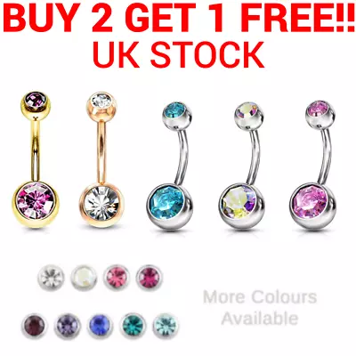 £2.49 • Buy Belly Bar Navel Crystal Double Gem Barbell Labret Lip Bars Tragus Piercing 6mm