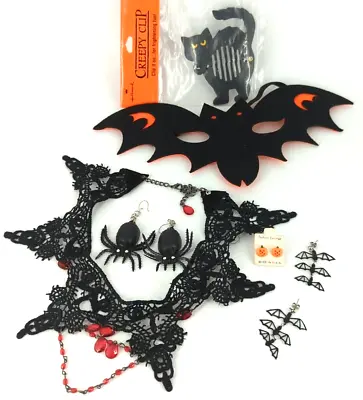 Lot Halloween Jewelry& Accessories Vintage Mask Lace Necklace Earrings Hair Clip • $15