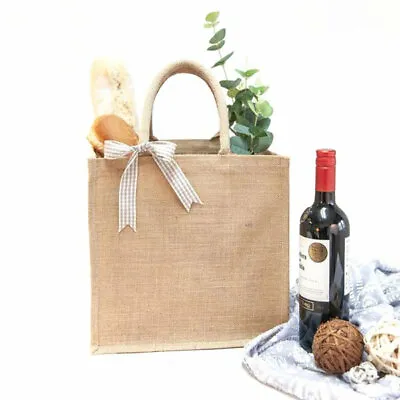 5x Jute Bags Medium Size Hessian Luxury Plain Tote Natural Eco Reusable Shopping • £12.99