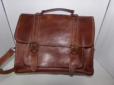 Vintage 1970s Men's Brown Genuine Leather Briefcase Document Case Made In Greece • $65