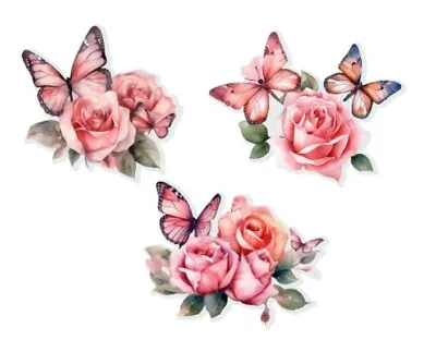 £2.99 • Buy 3 X Rose Flower - Butterfly Vinyl Stickers Decals Wall Furniture Laptop IPad