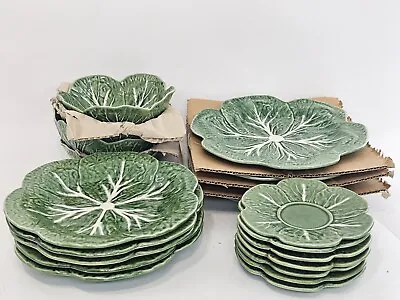 Bordallo Pinheiro Majolica Cabbage Leaf Plates Set Of 20 • $500