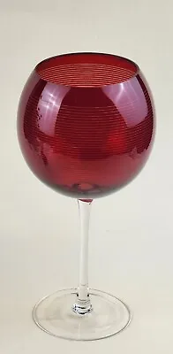 MIKASA Cheers Ruby Balloon Wine Glasses Red W Clear Stemware 9 H Blown Glass • $17.11