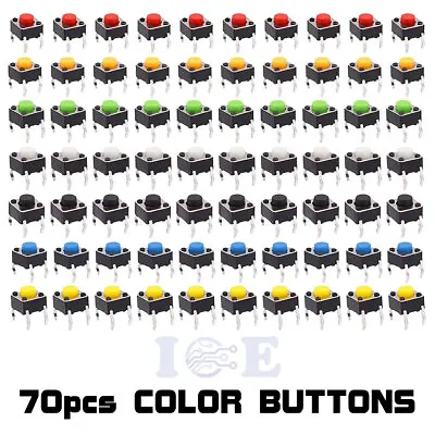 70Pcs 6x6x5mm 7 Colors PCB Momentary Tactile Tact Push Button Switch 4 Pin DIP • $7.68