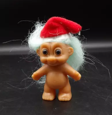 Vintage Russ Berrie Mini Baby Santa Troll Doll Blue Hair Brown Eyes Christmas • $4.25