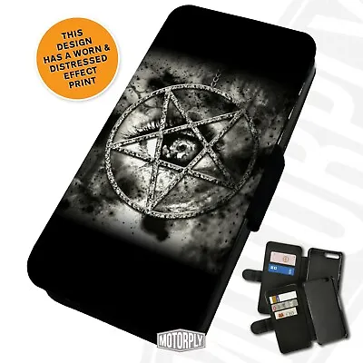 £9.75 • Buy Printed Faux Leather Flip Phone Case For IPhone - Distressed-Pentagram-Eye