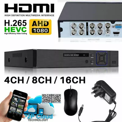 Smart CCTV DVR Recorder 4 8 16 Channel AHD 1080N/1080P Video HD VGA HDMI BNC UK • £59.95