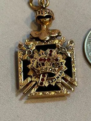 Knights Templar 10K Watch Fob With Diamonds And Rubies Movable Shield And Eagles • $550