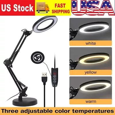 USB Magnifying Glass With LED Light 10X Magnifier Crafts Reading Desk Stand Lamp • $26.70