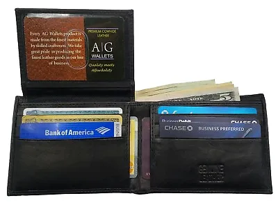 AG Wallets Mens Bifold Wallet Real Leather Flip Up Slim Credit Card Holder Black • $16