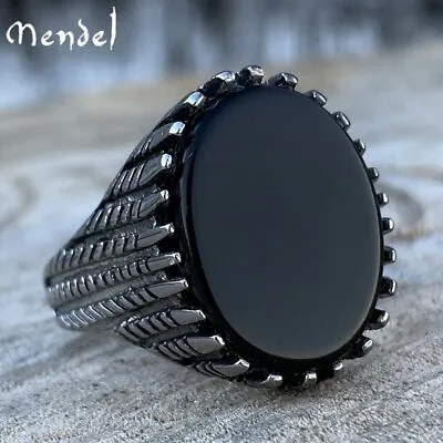 MENDEL Mens Stainless Steel Fashion Art Deco Black Onyx Stone Ring Men Size 7-13 • $14.99