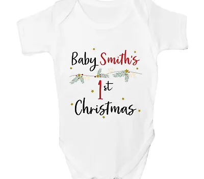 First Christmas Baby Grow Personalised Sleepsuit Any Name 1st Xmas Vest Gift • £6.99