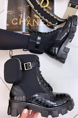 £20.95 • Buy Womens Ladies Chunky Platform Sold Ankle Pocket Punk Goth Biker Shoes Boots Sz