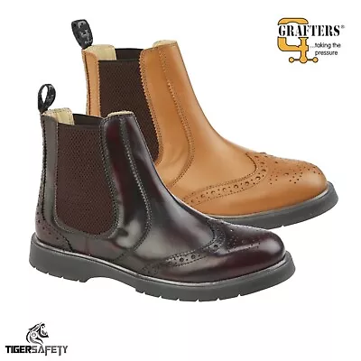 Grafters M281 Mens High Quality Leather Brogue Chelsea Dealer Boots Ankle Boots • £49.95