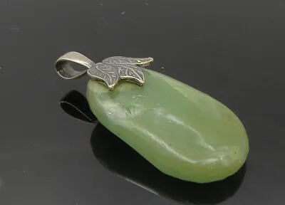 JBB 925 Sterling Silver - Vintage Jade Floral Leaf Detail Pendant - PT7472 • $59.94