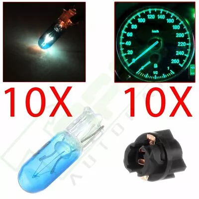 10Pcs Blue Halogen Bulbs + Sockets For Cluster Instrument Panel Light T5 73 74 • $9.59