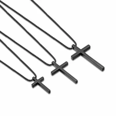 Men Women Plain Silver Stainless Steel Cross Pendant NecklaceBox Chain 16 -24  • $10.99