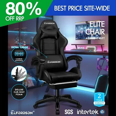 ELFORDSON Gaming Office Chair Extra Large Pillow Racing Executive Footrest Seat • £85.99