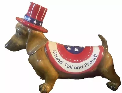 Blue Sky Patriotic Dachshund Dog Figurine 4th Of July Red White Blue Stand Tall • $9.99