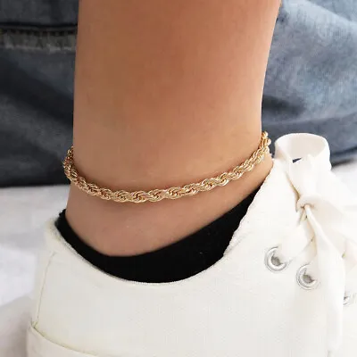 Gold Plated 14K Rope Link Chain Ankle Bracelet / Anklet For Women & Men  • $11.99