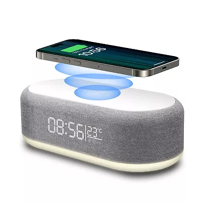 Multifunction Alarm Clock 15W Wireless Charger Station Digital LED Night Light • £19.91