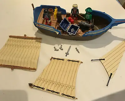 Playmobil Plastic Toys - Small Pirate Boat + Figures & Accessories • £10.99