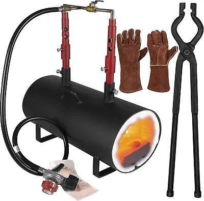 $168.99 • Buy Propane Gas Blacksmith Forge W/ 16.85 Inch V-Bit Tongs & Leather Welding Gloves