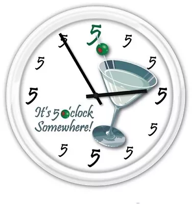 5 O'clock Somewhere Martini Wall Clock - Drinks Cocktail Bar Vodka Party - GIFT • $28.95