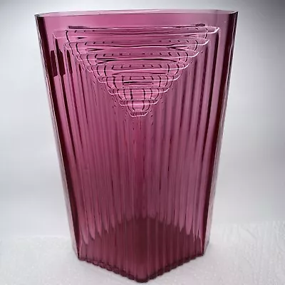 Pilgrim Glass Metropolis Cranberry Vase Art Deco Geometric Beveled 12” • $149.96