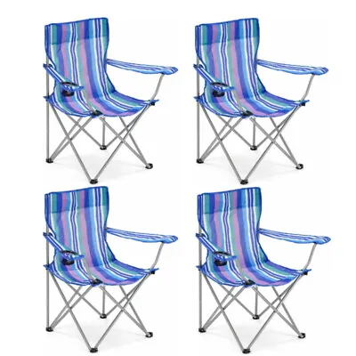 FOUR Folding Portable Captains Chair Camping Beach Garden Fishing Seats Blue Set • £41.95