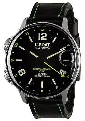 U-Boat Capsoil Doppiotempo Steel Black Dial Leather/Rubber Mens Watch 9676 • $1920