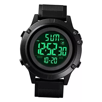 Men's Digital Sports Watch Large Face Military Waterproof Black-White Dial • $26.92