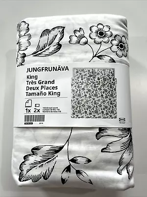 IKEA Jungfrunava King Size Duvet Cover + 2 Pillowcases White/Black Floral NEW • £58.58