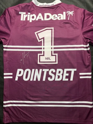 $349.99 • Buy Tom Trbojevic Signed 1 Manly Sea Eagles 2023 Home Jersey NRL ** Photo Proof **