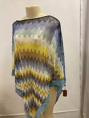 MISSONI Mesh Blend Poncho Multi Mix Print  Lightweight Short Dress • $105