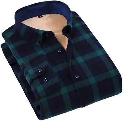 Flygo Men's Classic Fit Fleece Lined Plaid Shirt Thermal Tunic Buttoned Outwear  • $21
