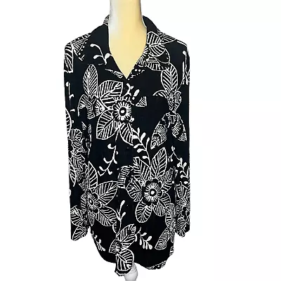 Vikki Vi Woman Slinky Blouse Top Tunic Floral Black Size 0X Plus • $40