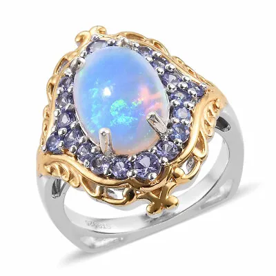 Natural Opal &Tanzanite Ring In YG & Plat Over Sterling Silver (Sz 8) 4.80 Ctw • £867.66