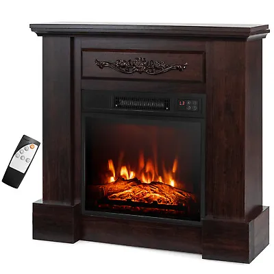32  Electric Fireplace Mantel TV Stand Space Heater W/Remote Control 1400W Brown • $229.98