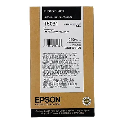 Genuine Epson T6031 Photo Black Ink Stylus Pro 7800/9800/7880/9880 Exp 08/21/23 • $64.55