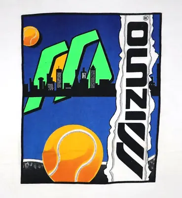 VTG Mizuno Tennis Ball Size Large White Graphic T-Shirt Sports Tee • $33.24