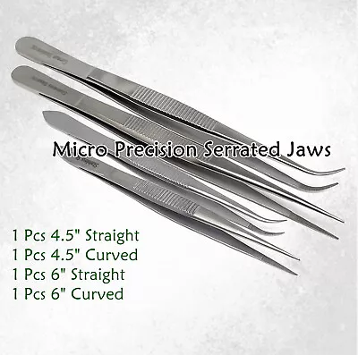 Surgical Tweezers Set Micro Serrated Jaws Stainless Steel Lab Forceps - Set Of 4 • $12.99